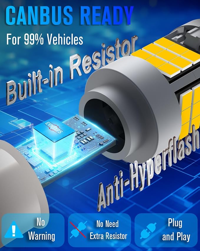 1157 LED Bulb Amber Yellow With Built in Resistor 1157NA Turn Signal Bulbs Anti Hyper Flash CANBUS Error Free,1157A 2057 2357 2357A 7528 1034 Blinker Bulb 1000% Super Bright(2pcs)
