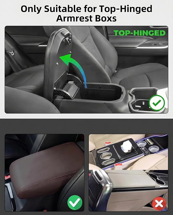 5-in-1 Car Center Console Cover Armrest Cushion with Cup Holder | 14.17x7.7x2.5" memory foam armrest cushion with tissue box & side storage pocket PVC leather protects console from pet claws