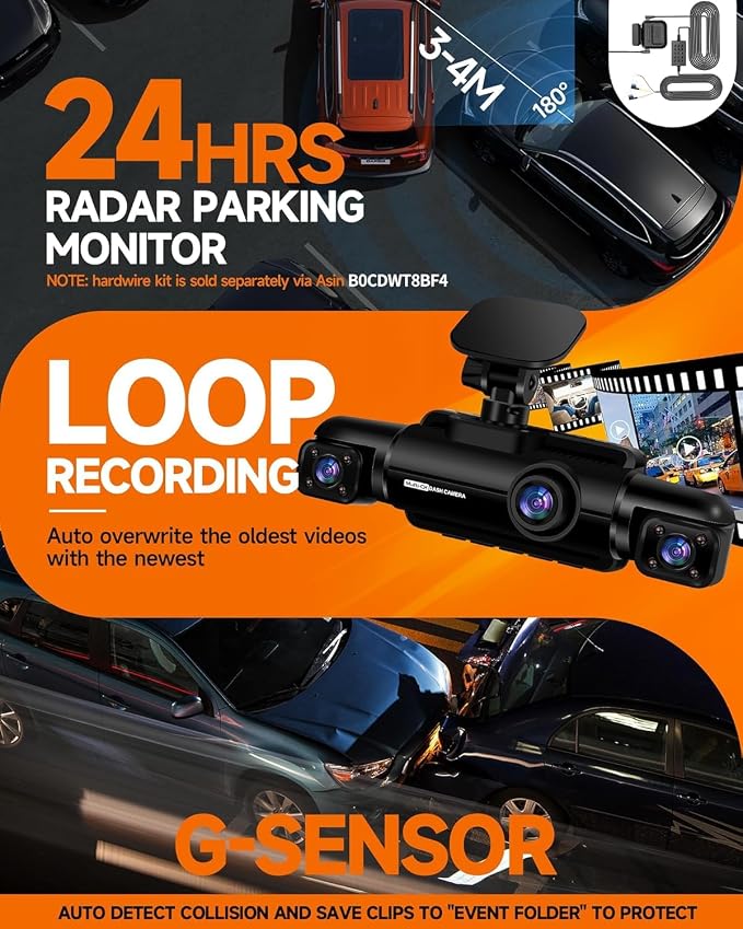 Neideso 360° Dash Cam Front and Rear Inside, 4 Channel Dash Camera for Car | Free 128GB Card, 5GHz WiFi, 4K Dashcam, GPS, Night Vision 3.0, Voice Control, G-Sensor, OTA Upgrade, 24H Parking Mode(N300)