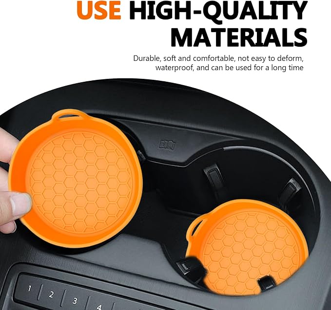4 Pack Car Cup Holder Coaster, Universal Silicone Non-Slip Insert Pad, Waterproof Spill-Proof Drink Mat for SUV Sedan Truck, Automotive Interior Accessories (Orange)