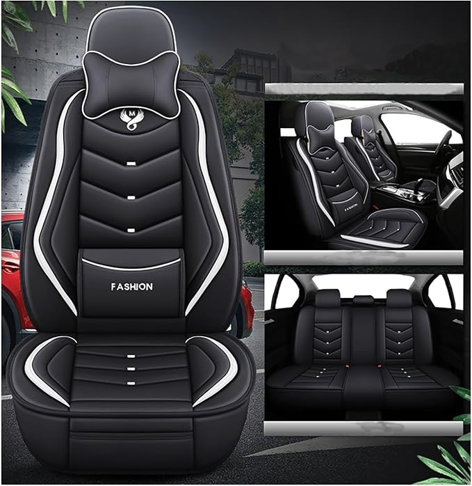 Leather Car Seat Covers,Full Coverage Seat Covers Full Set with Fixed Lumbar Support,Universal Automotive Seat Covers for Cars,SUVs,Trucks and Sedans