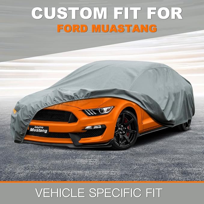 Kayme Heavy Duty Car Cover Custom Fit Ford Mustang/Shelby/Mustang GT GT350 GT500 (1965-2025), Waterproof All Weather for Automobiles, Full Exterior Covers Sun Rain UV Protection.