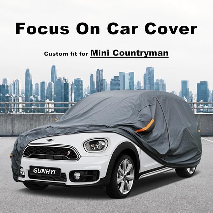 GUNHYI Premium Car Cover Custom Fit Mini Countryman (2010-2026), 16 Layers Heavy Duty Car Cover Waterproof All Weather with Zipper Door for Sun Rain Snow Dust Uv Protection