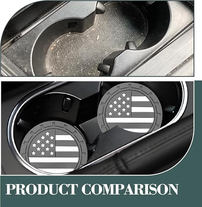 Automotive Universal Car Cup Holder Coasters 4 Pack, Non-Slip Silicone Cup Holder Insert 2.72~2.75 Inch, Anti-Skid Shockproof Drink Mat with Flag Design, Vehicle Interior Accessories Grey