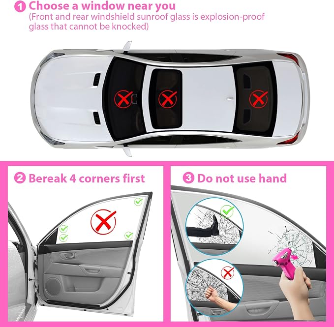 Car Safety Hammer, 2 Pack Automotive Escape Tool with Car Window Breaker and Seatbelt Cutter, Glass Breaker Car Essentials Emergency Escape Tool for Women（Pink+Green）