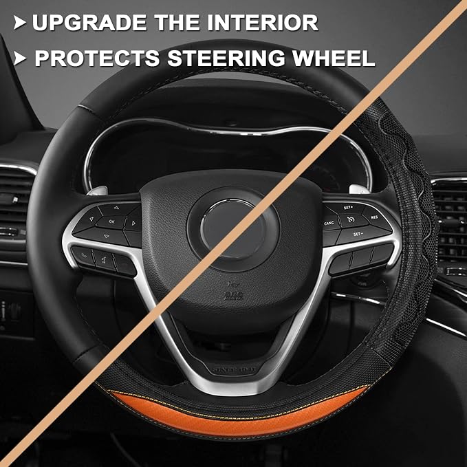 GIANT PANDA Steering Wheel Cover for Jeep Wrangler, Car Steering Wheel Cover for Jeep Grand Cherokee and Cherokee - Orange