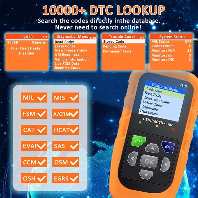 V119 OBD2 Scanner Code Reader, Check Engine Light Diagnostic Tool, Car Voltage Tester for Vehicles Since 1996