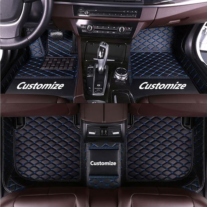 Custom Fit Car Floor Mats - Full Coverage Automotive Leather Floor Liners for Most Vehicles by MingyunSM (Black Blue)