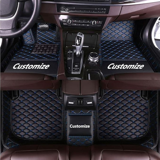 Custom Fit Car Floor Mats - Full Coverage Automotive Leather Floor Liners for Most Vehicles by MingyunSM (Black Blue)