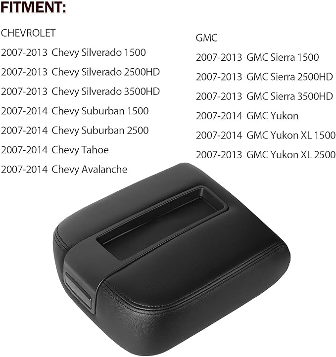 LCWRGS Center Console Lid Black Armrest Cover Replacement for 2007-2014 Chevy Silverado/Tahoe/Suburban/Avalanche | GMC Sierra/Yukon/Yukon XL, Replaces 15217111