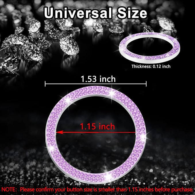 LivTee 2 PCS Crystal Double Rhinestone Car Engine Start Stop Decoration Ring, Bling Car Interior Accessories for Women, Push to Start Button Cover Sticker, Automotive Decals, Purple