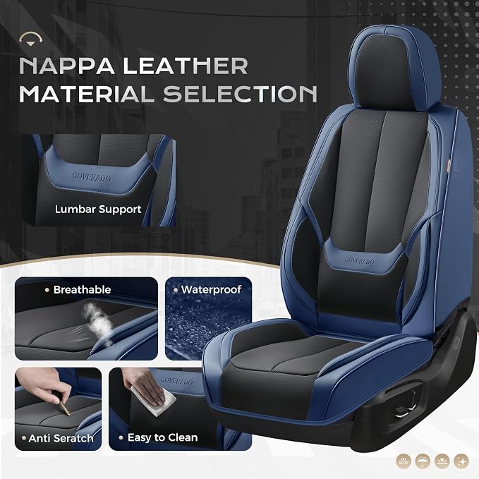 Coverado Car Seat Covers, Seat Covers for Cars, Waterproof Leather Auto Seat Protectors, Leather Car Seat Cushion, Car Interiors Accessories Universal Fit for Most Cars
