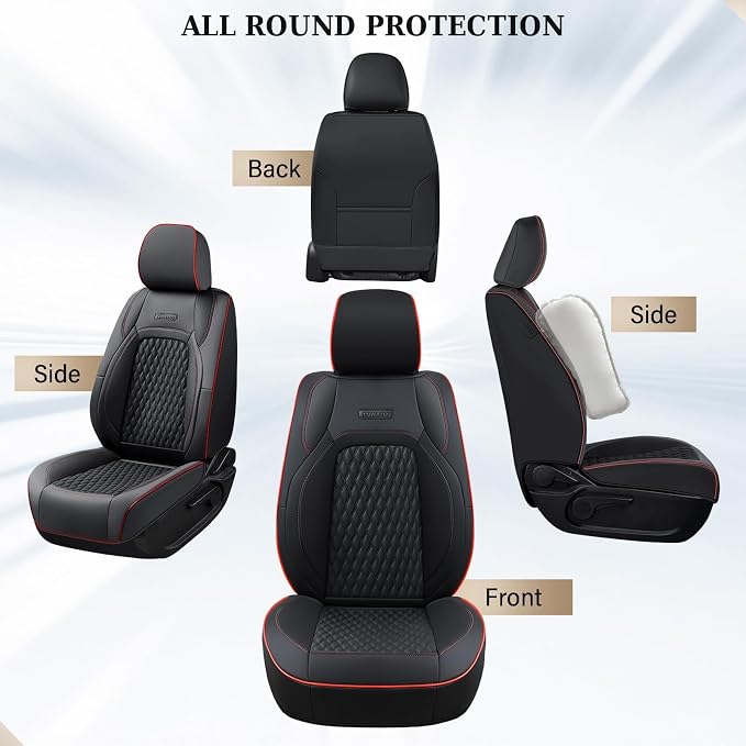 Coverado Chevy Chevrolet Silverado GMC Sierra Seat Covers, Custom Fit for 2007-2026 1500, 2015-2026 2500HD 3500HD Crew Double Extended Cab Truck, Faux Waterproof Leather Seat Covers (Front, Redline)