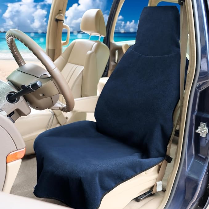 Waterproof Seat Cover Towel, Premium Sweat Carseat Protector, Perfect for Universal Anti-Slip Car Truck SUV Seat, Great for Surfing Yoga Gym Workout, Navy Blue