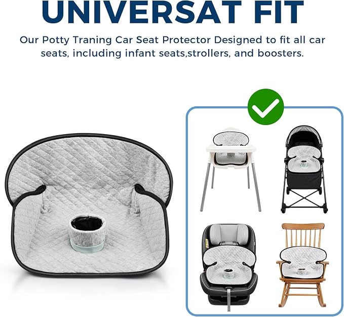 Potty Training Car Seat Protector, 2 Pack Waterproof Piddle Pads Carseat, 100% Leak-Proof Machine Washable Car Seat Liner, Non-Slip Crash-Test Approved Cover for Toddlers (Gray)