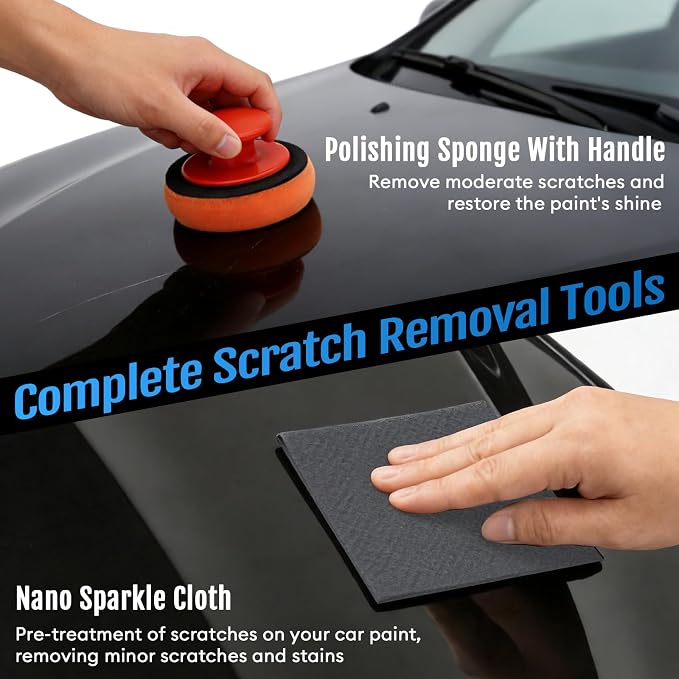 Car Scratch Remover, 300ml Scratch Repair & Swirl Remover Kit for Vehicles, Scratch Eraser Restorer & Polishing with Pad and Nano Sparkle Cloth for Light Scratches, Oxidation, Water Spots