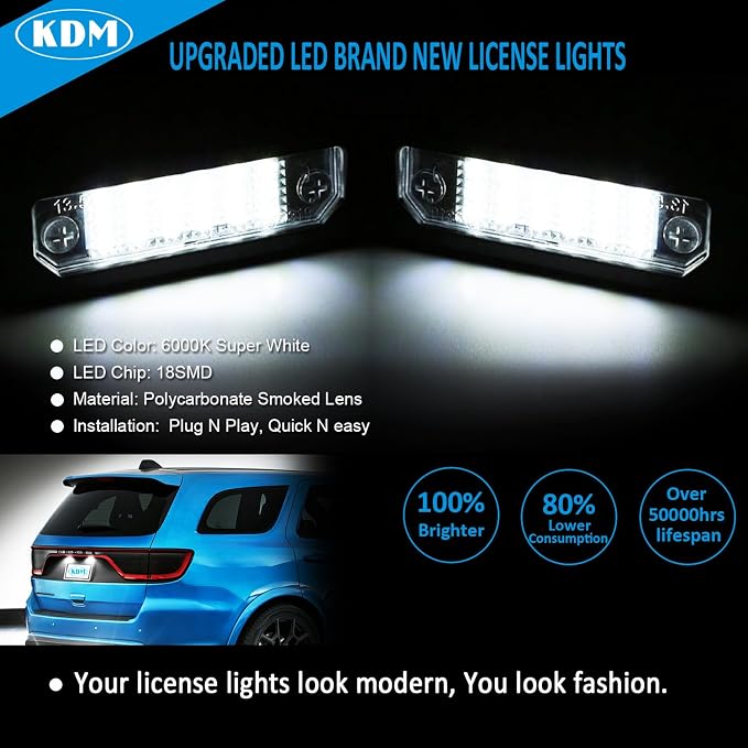 KDM LED License Number Plate Light Assembly Fit for Ford Mustang 2010-2014,Fusion 2006-2012,Taurus 2010-2019,Flex Focus Lincoln Mercury Rear Bumper Tag Lamp Replacement 6000K Bright White,2Pack