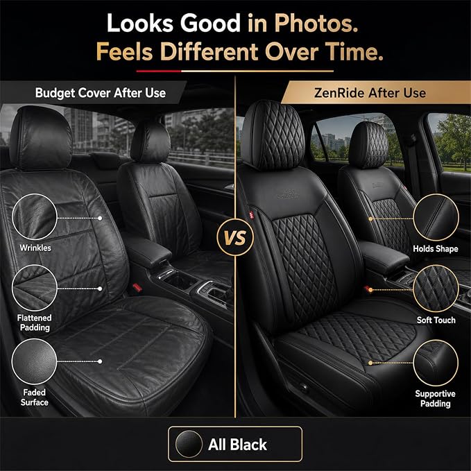 Black Thick Nappa Leather Automotive Car Seat Covers Set of 1 | Univerasal Precision Fit,3D Contoured,Full Coverage,Waterproof,ThickTexture Nappa Leather,for most Suvs Trucks Sedans