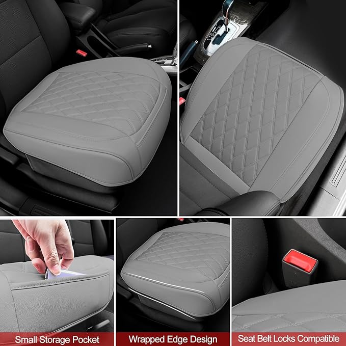 BEITK 1 Pack Leather Front Car Seat Cover Bottom Car Seat, Anti-Slip and Full Wrap Driver Car Seat Protectors, Luxury Waterproof Bottom Auto Seat Cushion Pad Mat for Most Vehicles(Red)