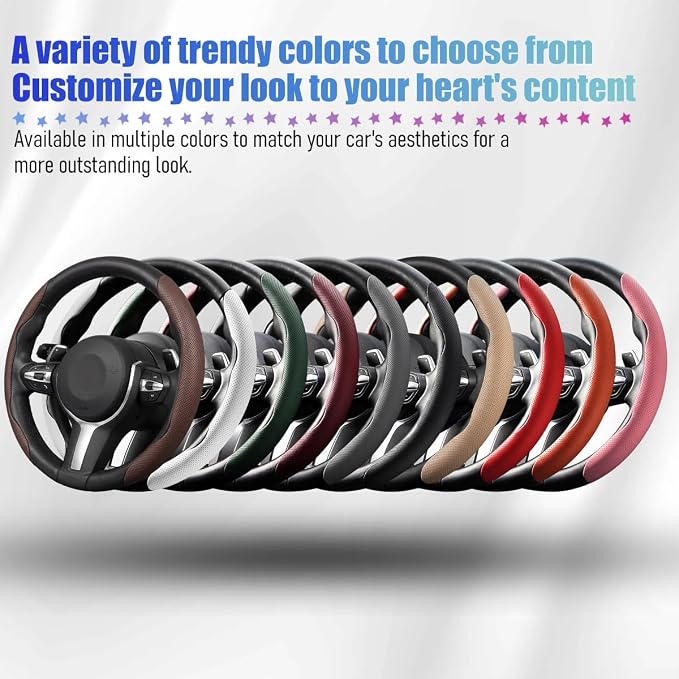 2PCS Car Steering Wheel Cover, 14.5-15" Breathable Nappa Leather Segmented Steering Wheel Protector with Non-Slip Grip, Stylish Auto Interior Decor Accessories, Universal for Vehicles (Red)