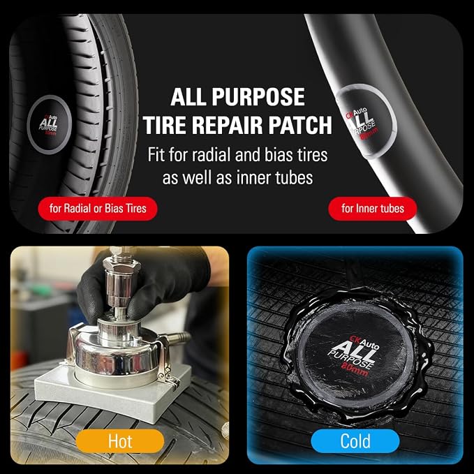 CKAuto 50 PCS All Purpose Tire Repair Patch Kit Heavy Duty 3-1/4"(80mm), Tire Plug Repair Kit Flat for Car Van Truck Bus Motorcycle and Inner Tire,Round Dia 3-1/4"(80mm)