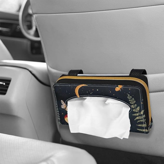 PU Leather Sun Visor Tissue Holder Moon Mushroom Car Visor Accessories Car Sun Visor Tissue Box Holder Mask Holder for Car Fits Sedans Vans Trucks