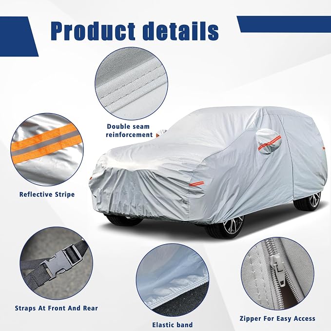 Kayme 6 Layers SUV Car Cover Custom Fit for Nissan Pathfinder (2005-2025) Waterproof All Weather for Automobiles, Outdoor Full Cover Rain Sun UV Protection.Silver