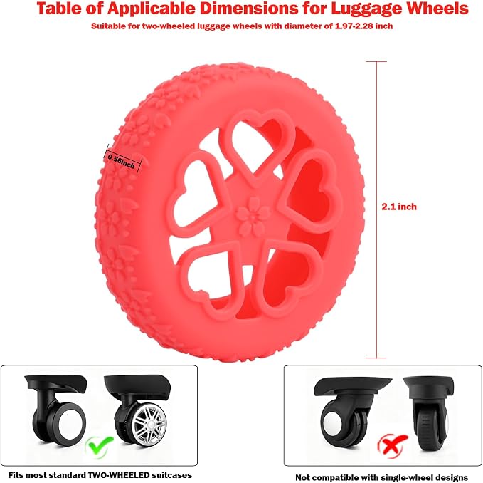 Luggage Wheel Protector, 8PCS Sakura Love Design - Premium Silicone Protectors for 2-2.4" Spinner Wheels Anti-Slip, Ultra-Quiet & Wear-Resistant Travel Accessories (Red)