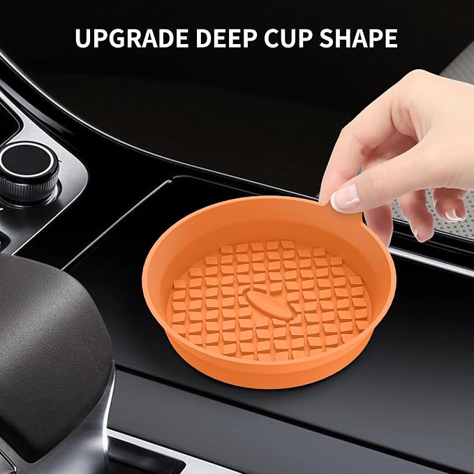 ME.FAN Car Cup Holder Coasters [4 Pack] Silicone Cups Mats, Automotive Universal Non-Slip Recessed Interior Accessories Orange