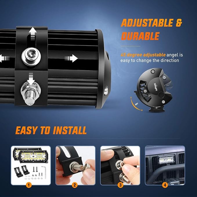 Nilight 6.5Inch 2PCS 120W Spot & Flood Combo Bar Driving Waterproof Led Work Light Triple Rows with 5 Pin Rocker Switch Power 16AWG Wiring Harness Kit-2 Leads for Off-Road Truck , 2 Years Warranty