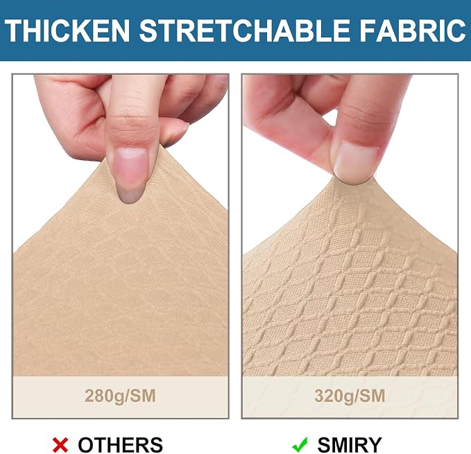 Smiry Waterproof Seat Covers for Dining Room Chairs Set of 4, Stretch Jacquard Removable Washable Chair Seat Slipcovers Protector, No Rear Covers, Khaki