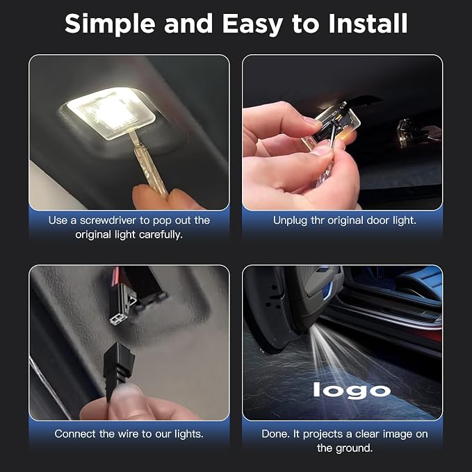 Car Door Lights Logo Projector - [4 Pack] 4K HD Puddle Lights for Model 3/Model Y/Model S/Model X, NOT Fit Cybertruck
