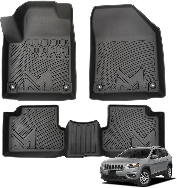 TPE Automotive Floor Mats Custom for 2016-2023 Jeep Cherokee (Not for Grand Cherokee), All Weather Cover Protection Waterproof Black Floor Liner Front & Rear Row Full Set Car Mats, 3PCS