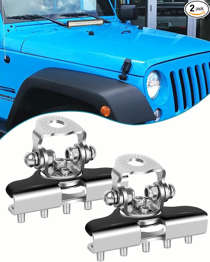 Universal Led Hood Light Mounts, Upgrade Led Work Light Mount Steel Hood Light Bar Holder Non-Destructive Fixing Bracket with 5pcs Fixing Screws for Truck; SUV; Pickup; Wagon; Offroad (Silver)
