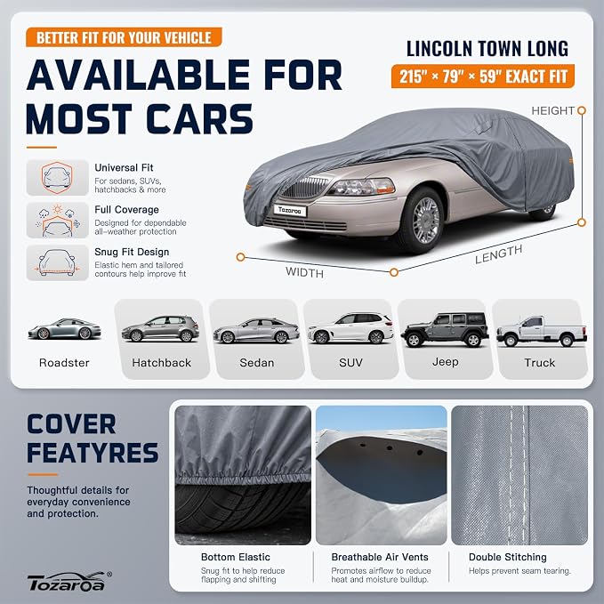 Car Cover Waterproof All-Weather,Outdoor Full Exterior Covers Custom Fit for Dodge Charger,Buick Roadmaster Skylark Century Riviera,Cadillac DeVille,Mercury Monterey,etc,Size C7(See SizeChart)