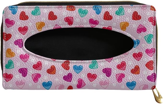 Colorful Hearts Tissue Box Holder Car Visor Tissue Holder PU Leather Sun Visor Napkin, Mask Dispenser Car Visor Accessories Decoration for Women Girls