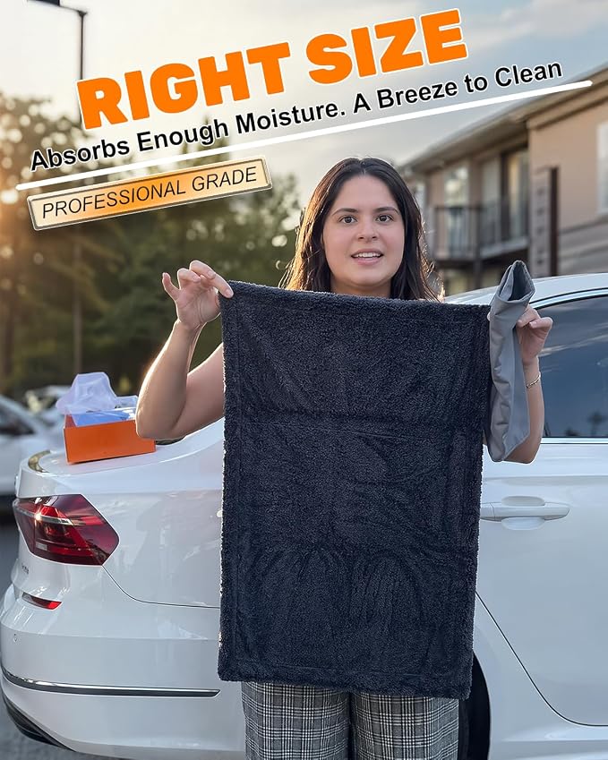 4-Pack 1300GSM Microfiber Car Drying Towels + 700GSM Chamois | Ultra Absorbent Twisted Loop, Streak-Free, Scratch-Free, Lint-Free, Lightweight, Easy to Handle