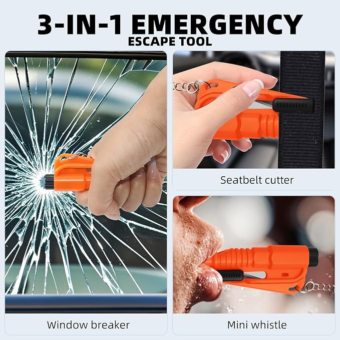 32 Pcs Car Window Breaker Key Chains, 3 in 1 Glass Breaker Seat Belt Cutter Survival Whistle, Portable Safety Emergency Escape Tools, Multifunctional Car Accessories for All Vehiclesains
