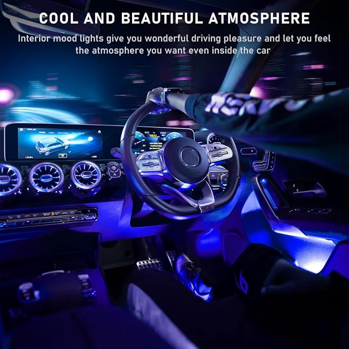 Ohleats Car LED Strip Light, 48 LED RGB Auto Interior Atmosphere Lights, Cigarette Lighter Under Dash Ambient Night Light, Interior Lamp Lighting Kit (Blue, USB)