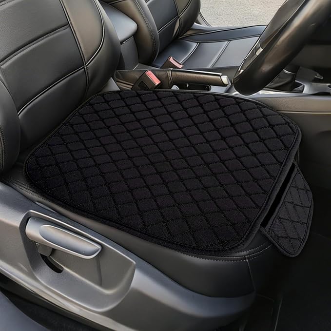 Leather Front Car Seat Cover, Anti-Slip Car Seat Bottom Covers, Full Wrapped Bottom Seat Protectors with Storage Pocket, Universal Comfortable Seat Cushion Fit Vehicles SUVs Trucks (K2-Black)