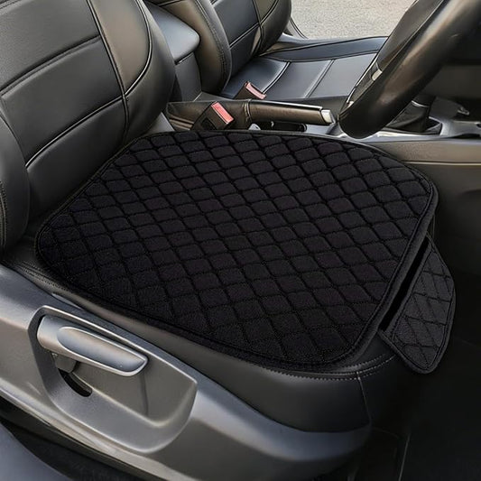 Leather Front Car Seat Cover, Anti-Slip Car Seat Bottom Covers, Full Wrapped Bottom Seat Protectors with Storage Pocket, Universal Comfortable Seat Cushion Fit Vehicles SUVs Trucks (K2-Black)