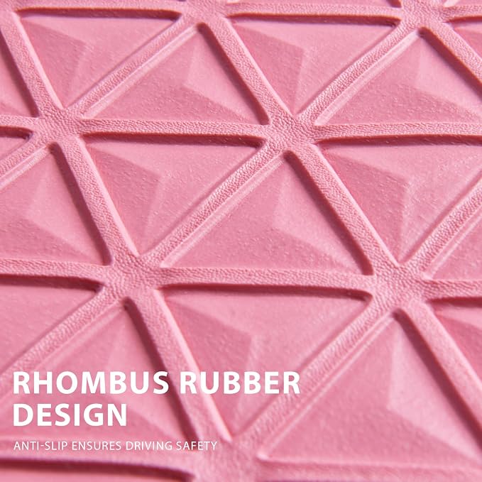 CAR PASS Bling Diamond Car Mats Rubber Floor Mats Full Set Anti-Slip 3D Rhombus Waterproof Trim to Fit Liner Universal Glitter Crystal Sparkly Shining Rhinestone Girl Women SUV Sedan Van, Pink Rubber