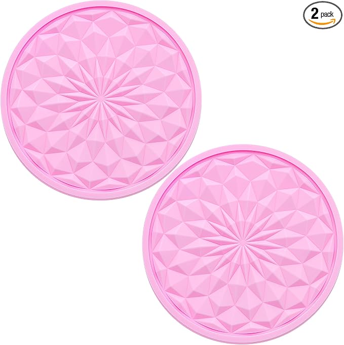 2 Pack Silicone Car Cup Holder Coaster – 2.75 Inch Non-Slip Drink Mat, Universal Fit for Most Vehicles – Cute & Functional Auto Accessories (Pink)
