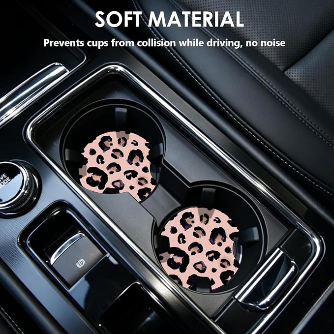 2 Pack Car Coasters，2.75-inch Neoprene Non-Slip Cup Holder Coasters for Car，Cute Car Interior Accessories for Men and Women，Leopard Print