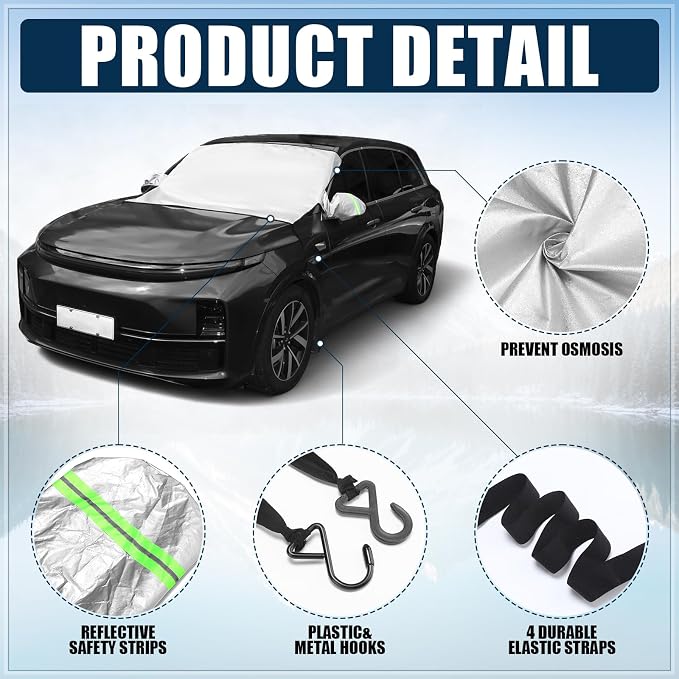 Canchiing Silver Car Half Car Cover Auto Sun Heat and UV Rays Blocker Foldable Automotive Front Windshield Sunshade Protector Easy Installation with Straps Fits Cars Sedan SUV(70" X 59",SUV)
