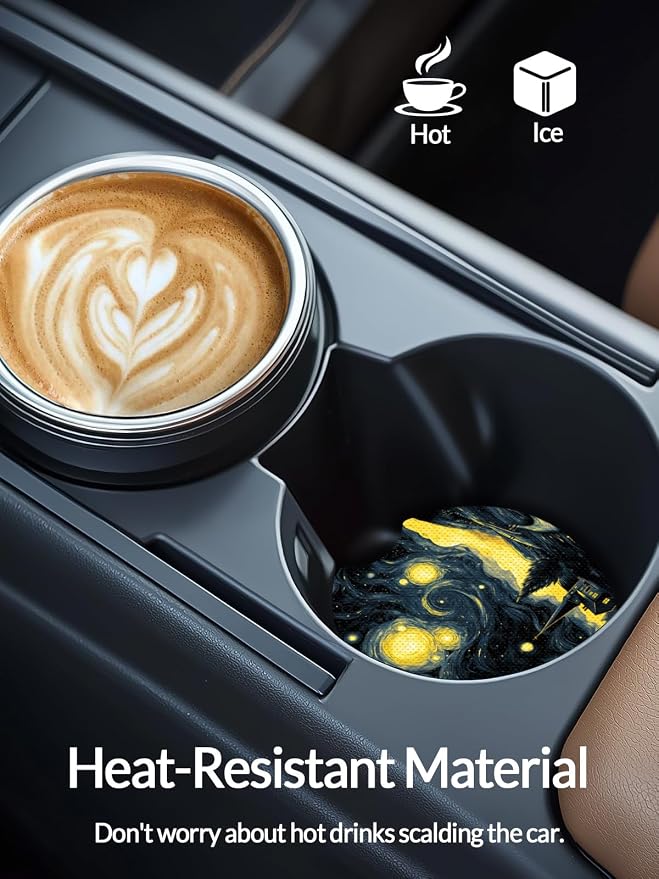 WOCOCN Cute Cup Holder Coasters for Your Car with Fingertip Grip, Auto Accessories for Women & Men,Pack of 2 (Starry Sky)