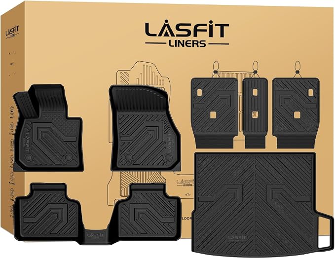 LASFIT Full Set Floor Mats for 2023 2024 2025 2026 BMW X1 xDrive28i M35i xDrive, Custom Fit 1st & 2nd Row & Seat Back Mat & Cargo Mat TPE All Weather Waterproof Car Liners, Black