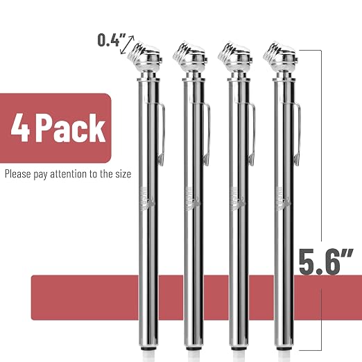 UNCO-Pencil Tire Gauge, 4 Pack, 10-75 PSI - Car Tire Air Gauge for Tires