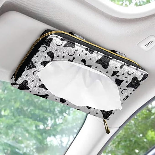 Black Mushroom Automotive Sun Visor Tissue Holder PU Leather Car Visor Accessories Car Sun Visor Napkin, Mask Dispenser