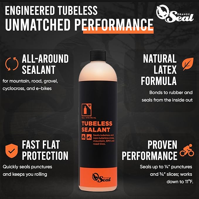 Orange Seal - Regular Formula Tubeless Bike Tire Sealant | Fast Sealing, up to 1/4" Puncture | for MTB, Road, CX and Gravel Bicycle Tires